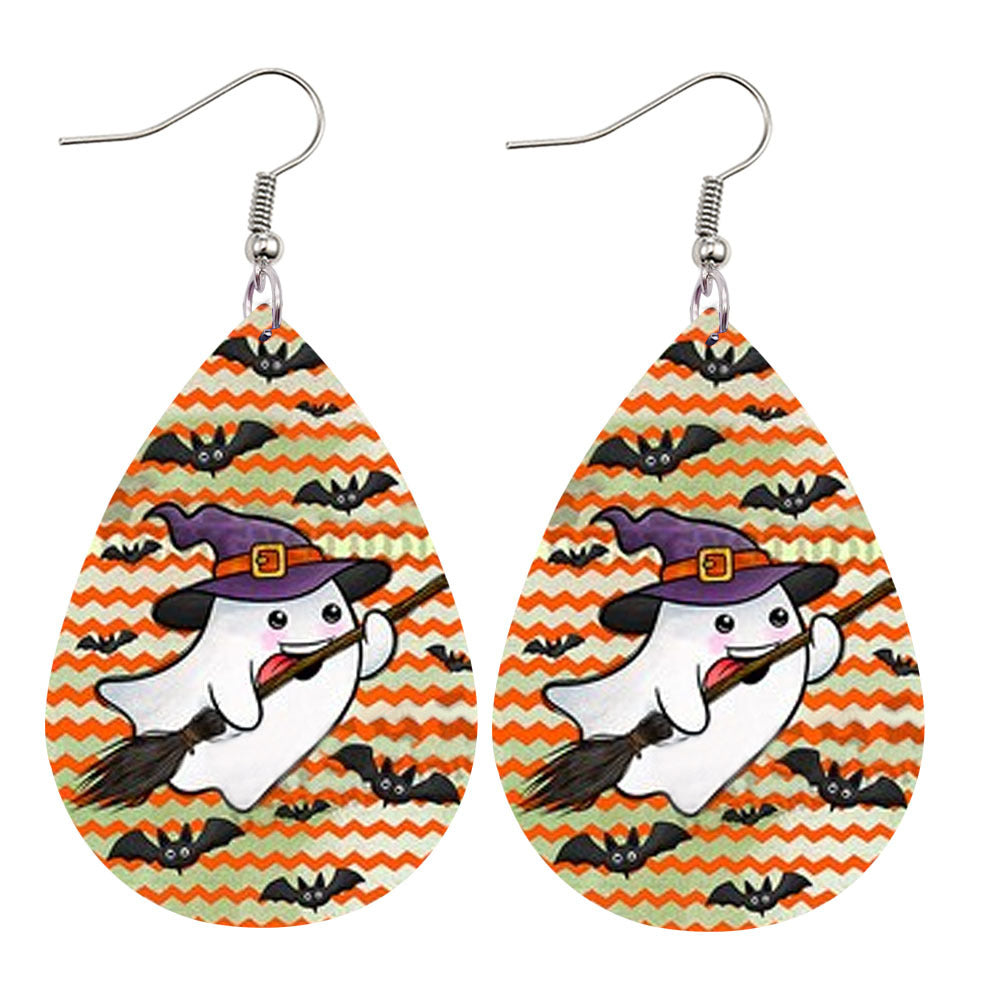 Pendientes de agua de cuero de doble cara al por mayor Halloween Floween Pendientes